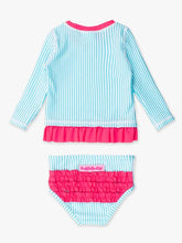 Bright Aqua Seersucker Long Sleeve Rash Guard Bikini
