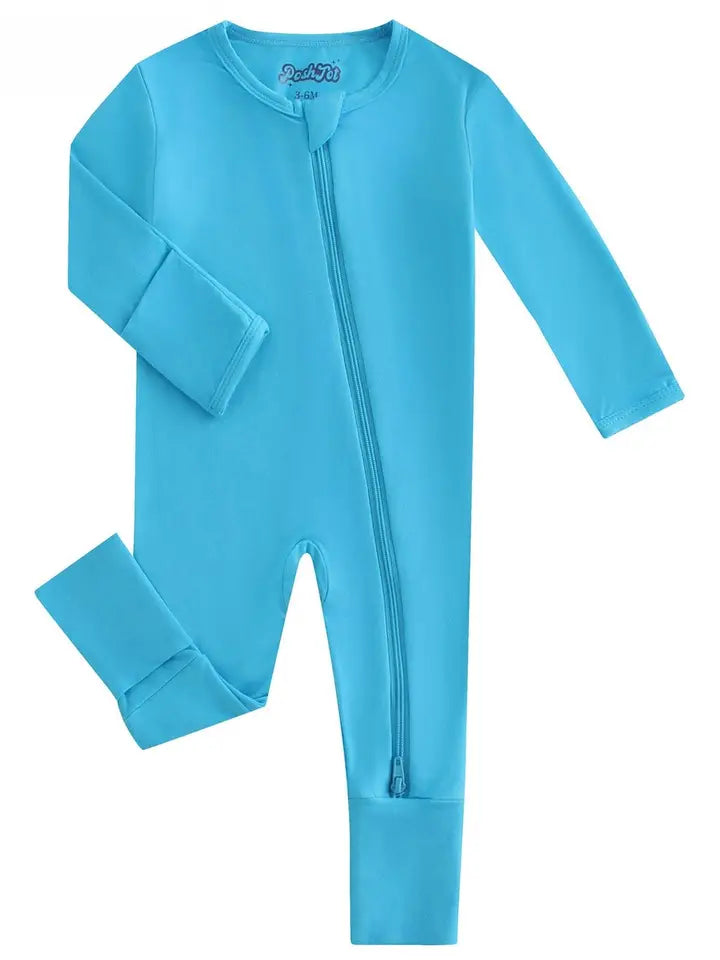 Poshtot Blue Bamboo Baby Convertible Zippy Romper