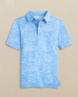 Boat Blue Rolling Waves Perf Polo