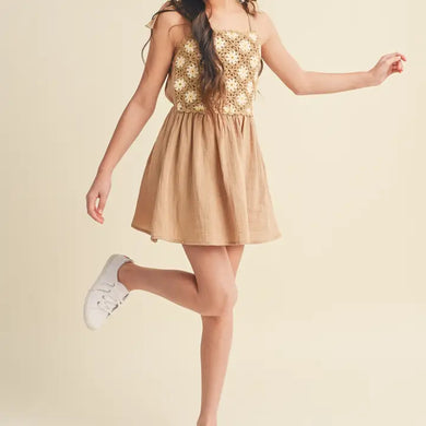 Tween Crochet Tie Shoulder Mini Dress