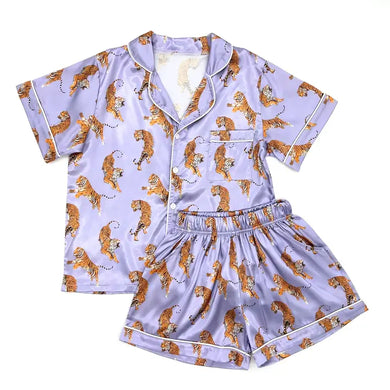 Lavender Tigers Silky Pajamas Short Set
