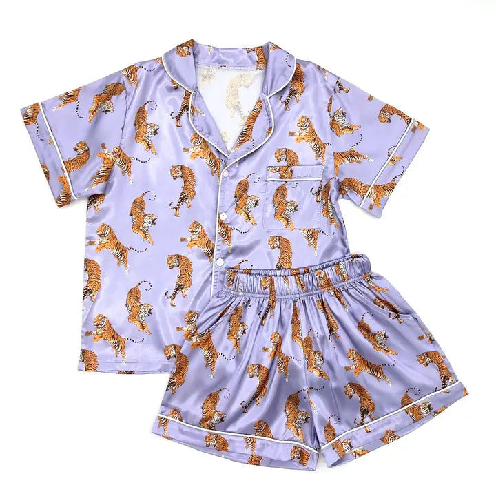 Lavender Tigers Silky Pajamas Short Set