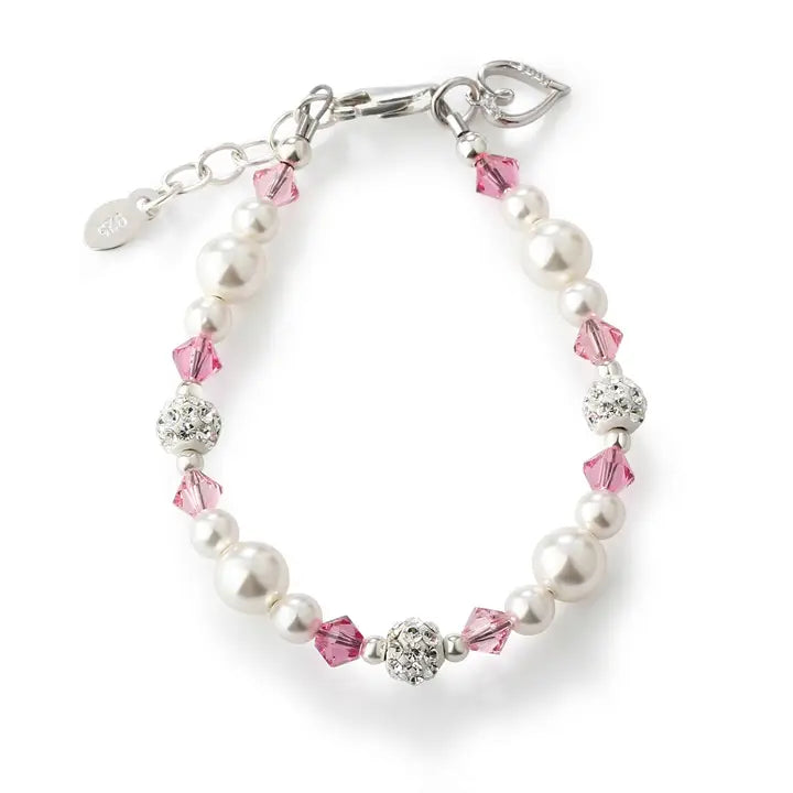 Girls Sterling Silver Pink Heart Bracelet for Kids, Toddlers