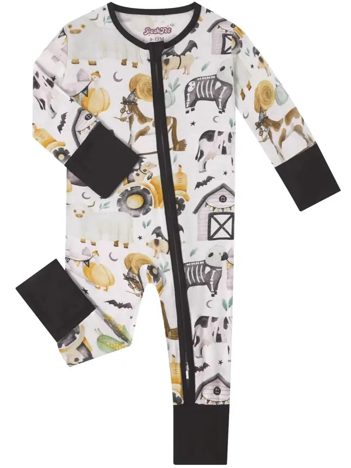 Poshtot Halloween Farm Bamboo Baby Convertible Zippy Romper