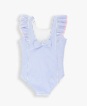 Periwinlke Blue Seersucker Waterfall One Piece Swimsuit