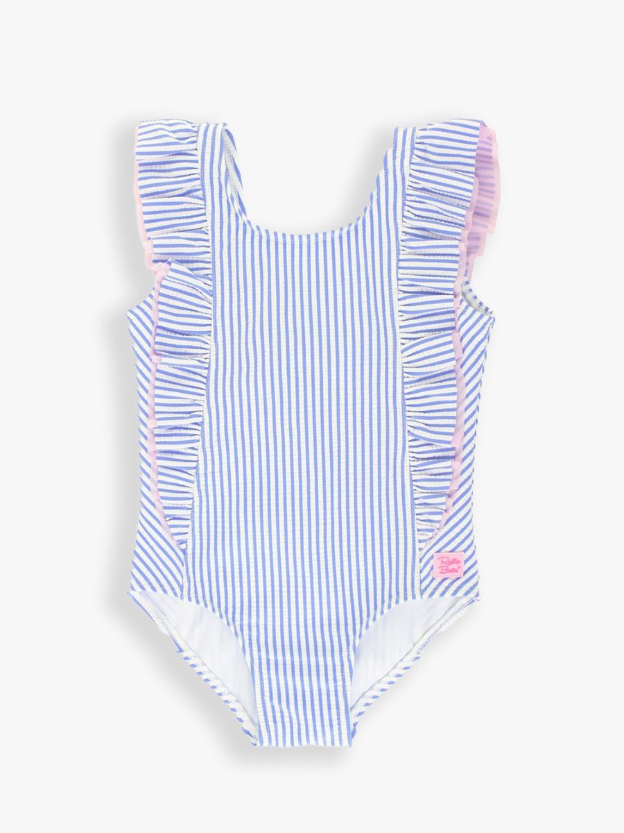Periwinlke Blue Seersucker Waterfall One Piece Swimsuit