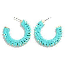 Gold Drop Hoop Featuring Raffia Wrapped Details