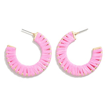 Gold Drop Hoop Featuring Raffia Wrapped Details