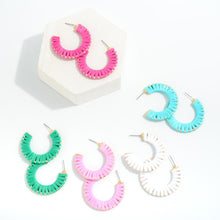 Gold Drop Hoop Featuring Raffia Wrapped Details