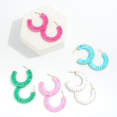 Gold Drop Hoop Featuring Raffia Wrapped Details