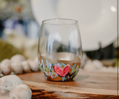 Mom Painted Graffiti Wine Glass
