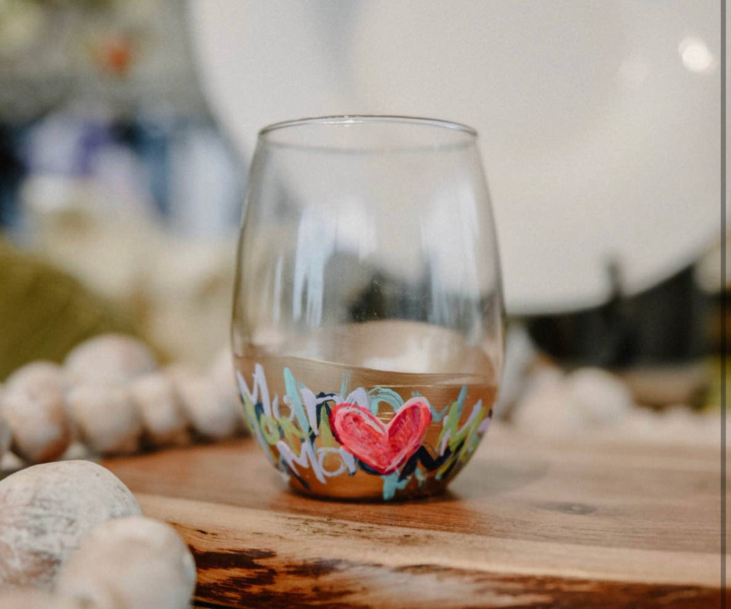 Mom Painted Graffiti Wine Glass